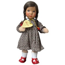 Kathe Kruse Germany 10.5" Eva Girl Doll Brunette Braids Calico Dress Lacks Box