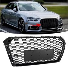 HONEYCOMB SPORT MESH RS4 STYLE HEX GRILLE GRILL BLACK FOR 2016-19 AUDI A4/S4 B9