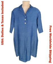 TOAST Womens Blue Linen/Cotton 1/2 Sleeve Knee Shift Dress Size UK 8 (S)