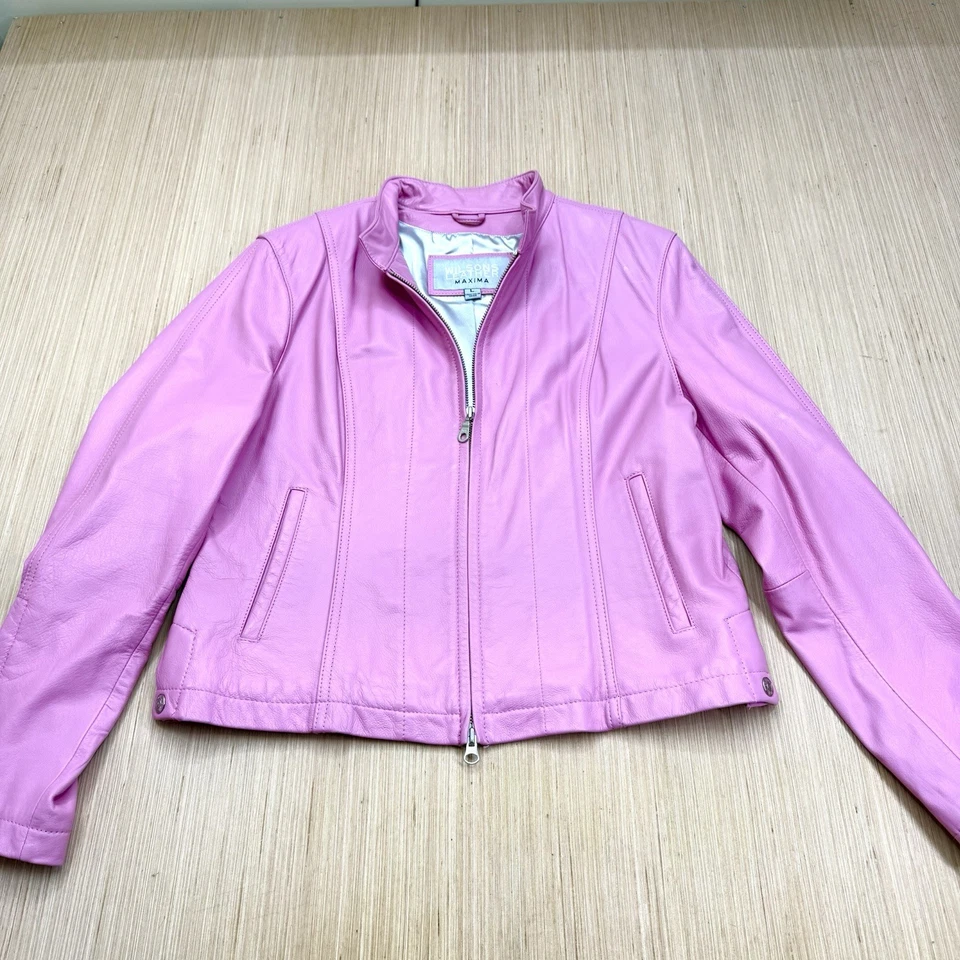 Chaqueta De Colección Wilsons Cuero Máxima Mujer’s Grande Barbie Rosa Moto Corredor Cremallera Foto 2 de 4