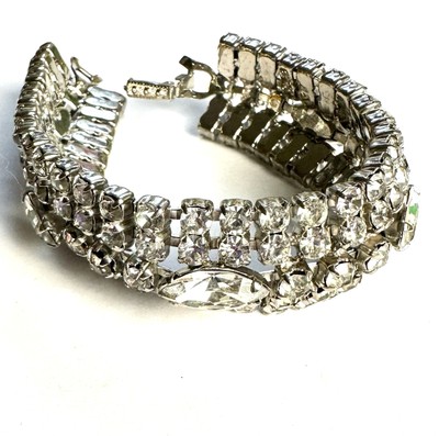 VTG Rhinestone Bracelet Sparkly Heavy Well-Made -note 1 Missing Stone