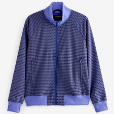 NWT Athleta Lightweight Brooklyn Bomber Jacket Geometric Periwinkle Blue Pockets