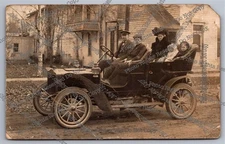Antique 1908 RPPC Family Posing Maxwell Car Real Photo Postcard 