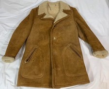 VTG Men's Suede Shearling Sheepskin Coat Brown Ranch Marlboro Heavy Warm FLAWS