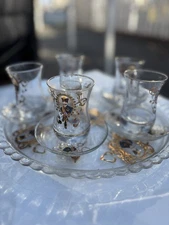 Set of 5Moroccan TEA GLASSES Portrait of Royalty Vintage Decor