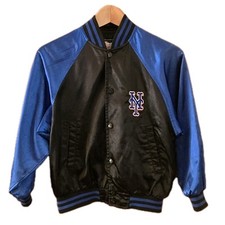 New York Mets Youth Satin Bomber Varsity Jacket Sz 8 Genuine Merchandise 90s Y2k