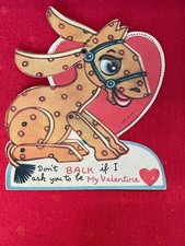 Vintage Mechanical Valentine Day Card 1940s~1950s Made in USA Movable Eye Donkey