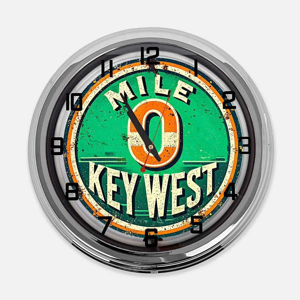 Reloj de neón blanco diseñado con letrero de metal Key West Mile 0 de 18" Foto 2 de 4