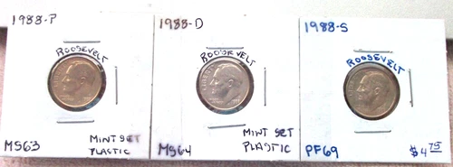 1988-P MINT STATE  / 1988-D MINT STATE / 1988-S PROOF ROOSEVELT DIMES