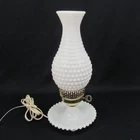 Vtg MCM Hobnail Milk Glass Hurricane bedside Lamp 13" white