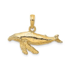 14k Yellow Gold Humpback Whale Pendant Marine Animal Ocean Symbolic Nautical Cha