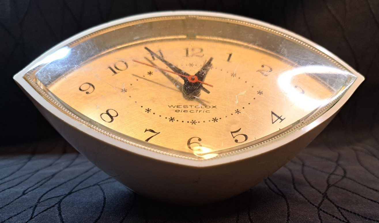 c.1960s Westclox Contessa Electric Alarm Clock Atomic Mid-Century USA Cat Eye-image