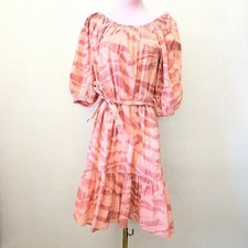 Magari Off The Shoulder Peach Orange Abstract Fit & Flare Midi Dress Womens L