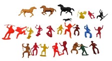 Large Lot Multi Colored Vintage Plastic Toys Cowboys Western Horses MCP