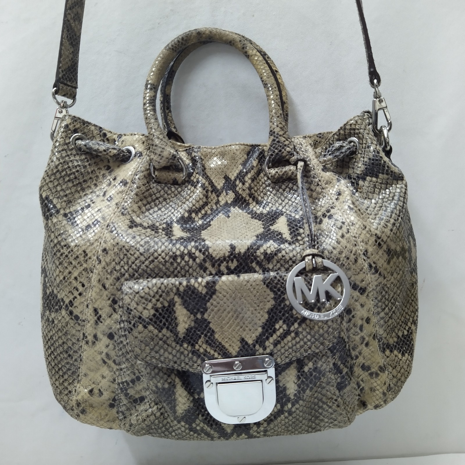 Michael Kors Gray Leather Python Embossed Pushloc… - image 4