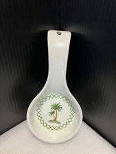 Eurita Reston Lloyd White Green Melamine Tropical Palm Tree Kitchen Spoon Rest