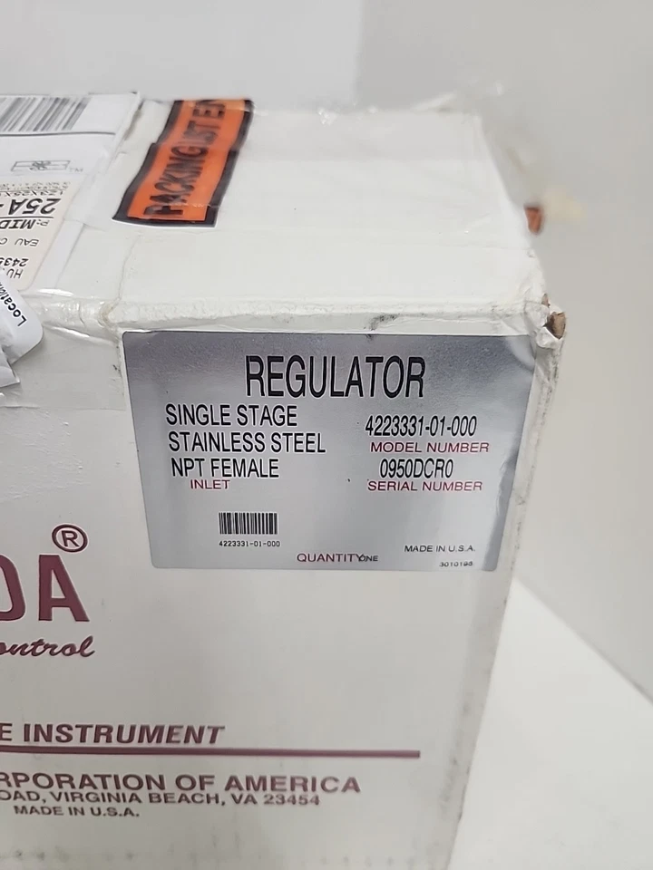 Regulador de gas Concoa 4223331-01-000, sellado, de una sola etapa, acero inoxidable *NOS* Foto 2 de 4