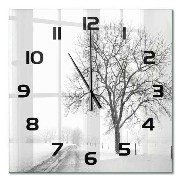 Glas-Wanduhr Aus GehäRtetem Glas Glasuhr Winterbaum Schwarze Zeiger 60X60 Cm-image