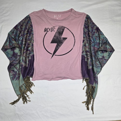 AC/DC Band Boho Poncho Kimono Style UpCycled shirt One Size Women Lightning Bolt - Afbeelding 1 van 17