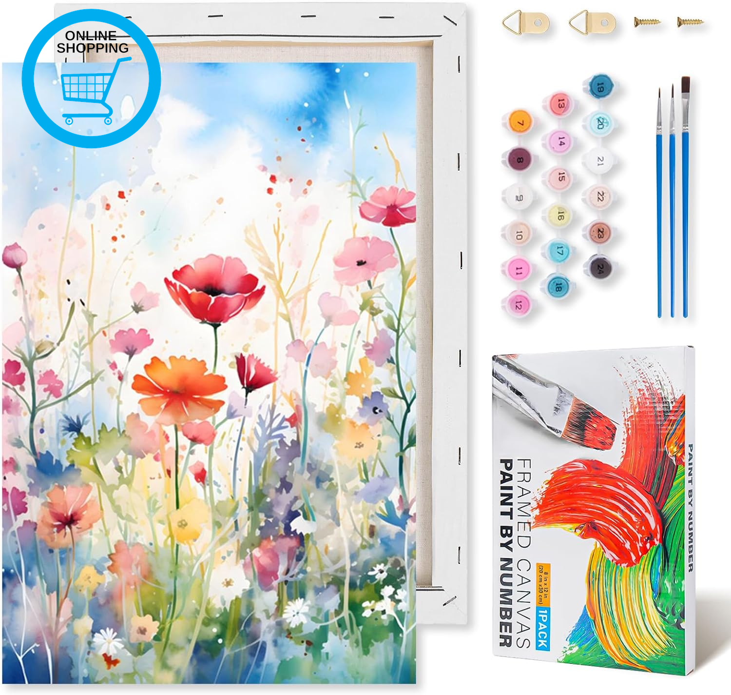 Flowers Paint by Numbers for Adults with Frame Beginner 8X12 Inch | Floral Adult