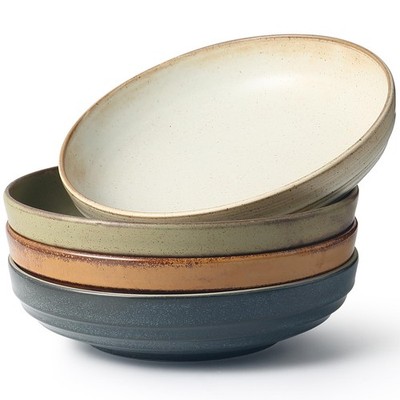 HAPPY KIT Pasta Bowls Set of 4, 9'' Large Bowl Set for Kitchen, Stoneware Deep S