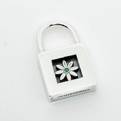 Tiffany Blue Enamel Daisy Flower Padlock Lock Charm Pendant in