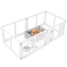 Clear Dog Playpen, Transparent Pet Fence w/Door Double Safety Locks, 6 Panels