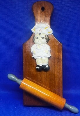 Vintage Boy Chef Rolling Pin Bread Cheese Cutting Board 3D Wooden Wall Plaque