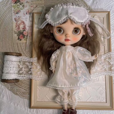 Handmade Blythe Doll Silk White Pajamas Luxury Sleepwear Fit 8.6'' Dolls