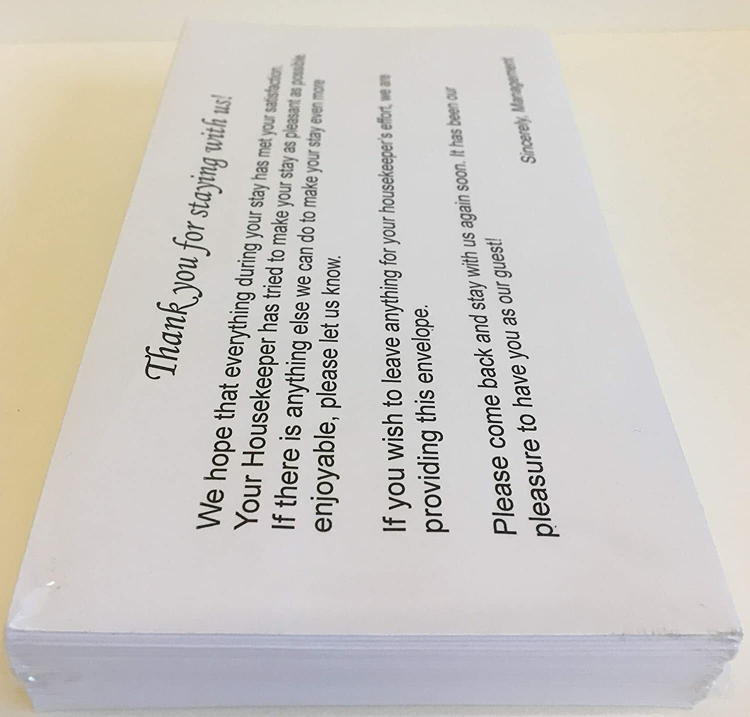 Housekeeping Hotel / Motel Tip Gratuity Envelope Gummed Seal, White