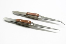 2 Fiber Grip Tweezers 6-1/2" Bent  Straight Tip Cross Lock Tweezer Self Closing