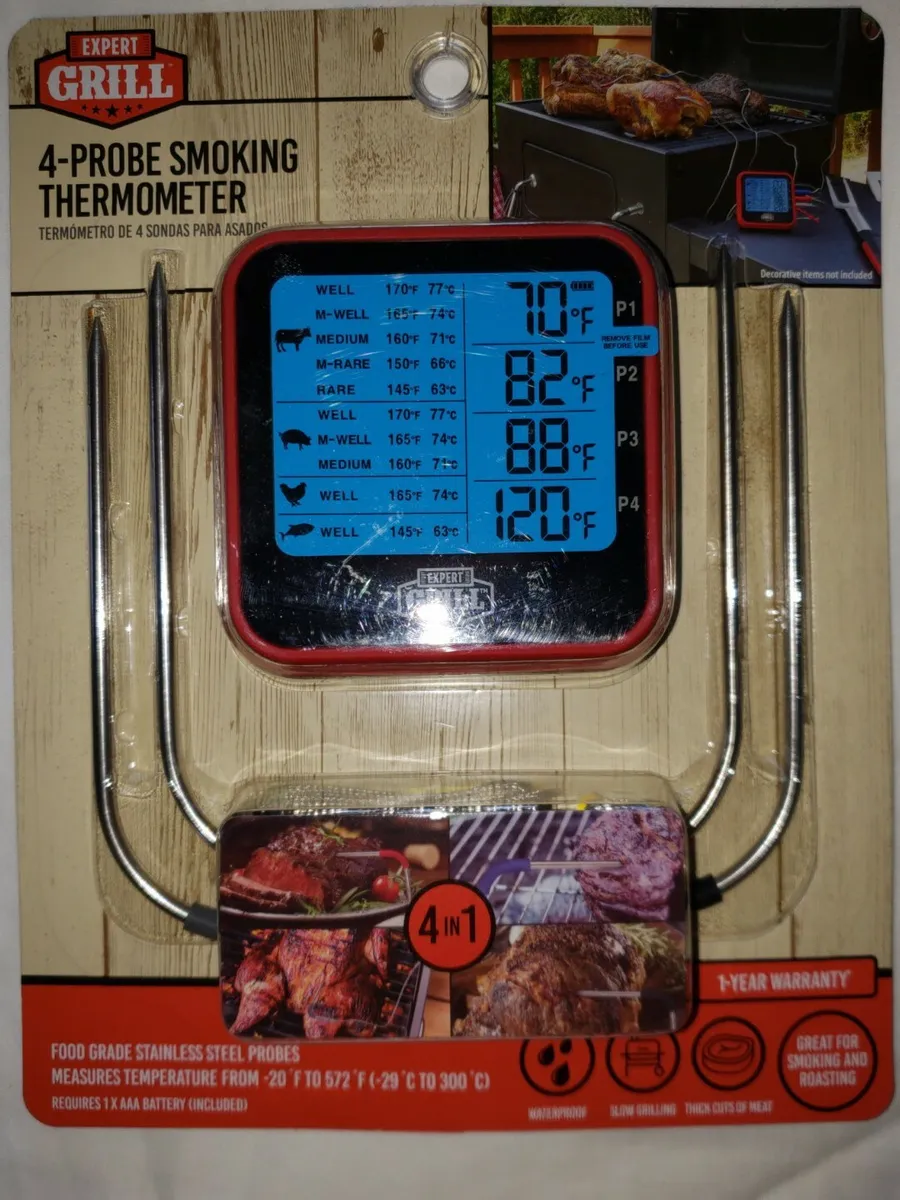 Expert Grill Digital Meat Thermometer 4-Probe Smoking Thermometer