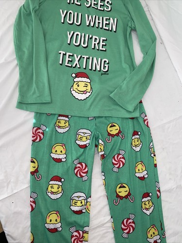 Girls Justice 2-Piece Long Sleeve & Pant Christmas w/Emoji's Pajamas Size12 - Picture 4 of 6