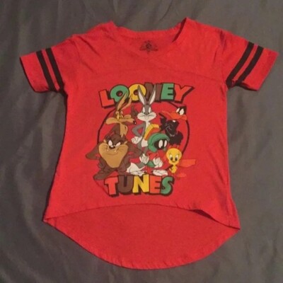 Red Looney Tunes Characters Football High-Low V-neck T-shirt Warner Bros. Size S