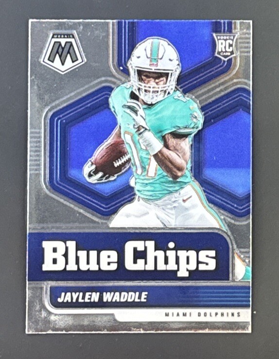 2021 Mosaic Jaylen Waddle RC Miami Dolphins Blue Chips Card #8