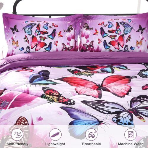 Charming Butterfly Full Size Bedding Set in Pink Purple - 5 Pieces for Girls - Picture 5 of 9