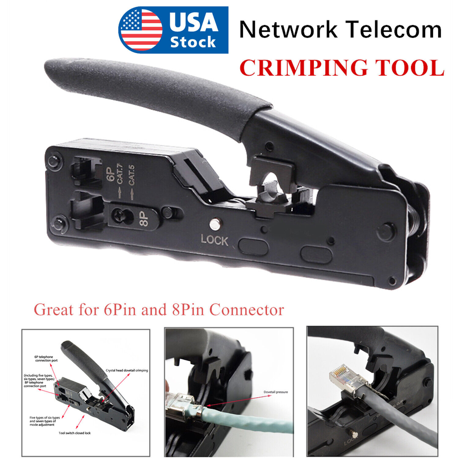 Network Telecom Crimping Tools For RJ45 RJ11 RJ12 Cat7 Cat6/6a Cat5/5e 6Pin  8Pin eBay