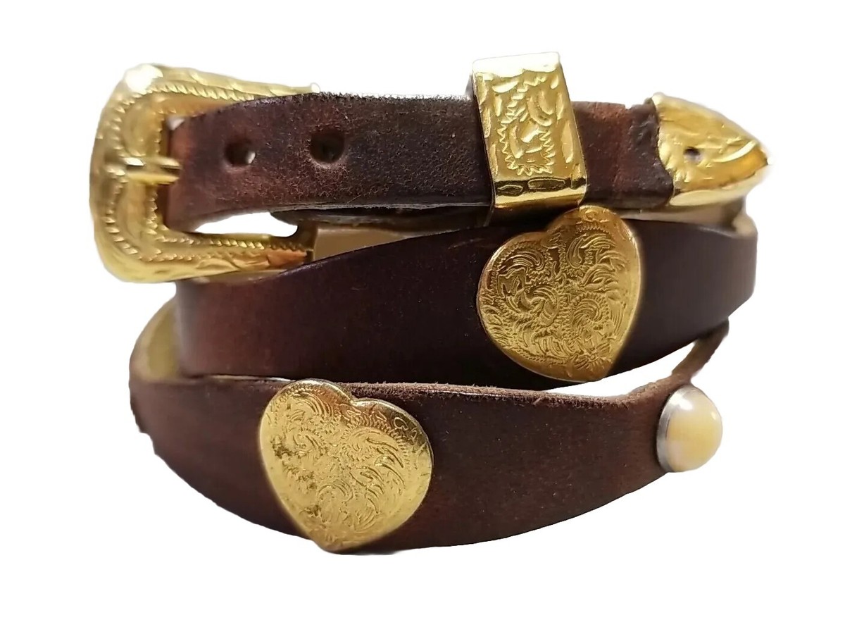 Vintage Western Tan Leather Scalloped Heart Concho DO NOT BUY Saddle Leather Scalloped Concho Rosettes WITH SLOTTED HOLE  main image 4