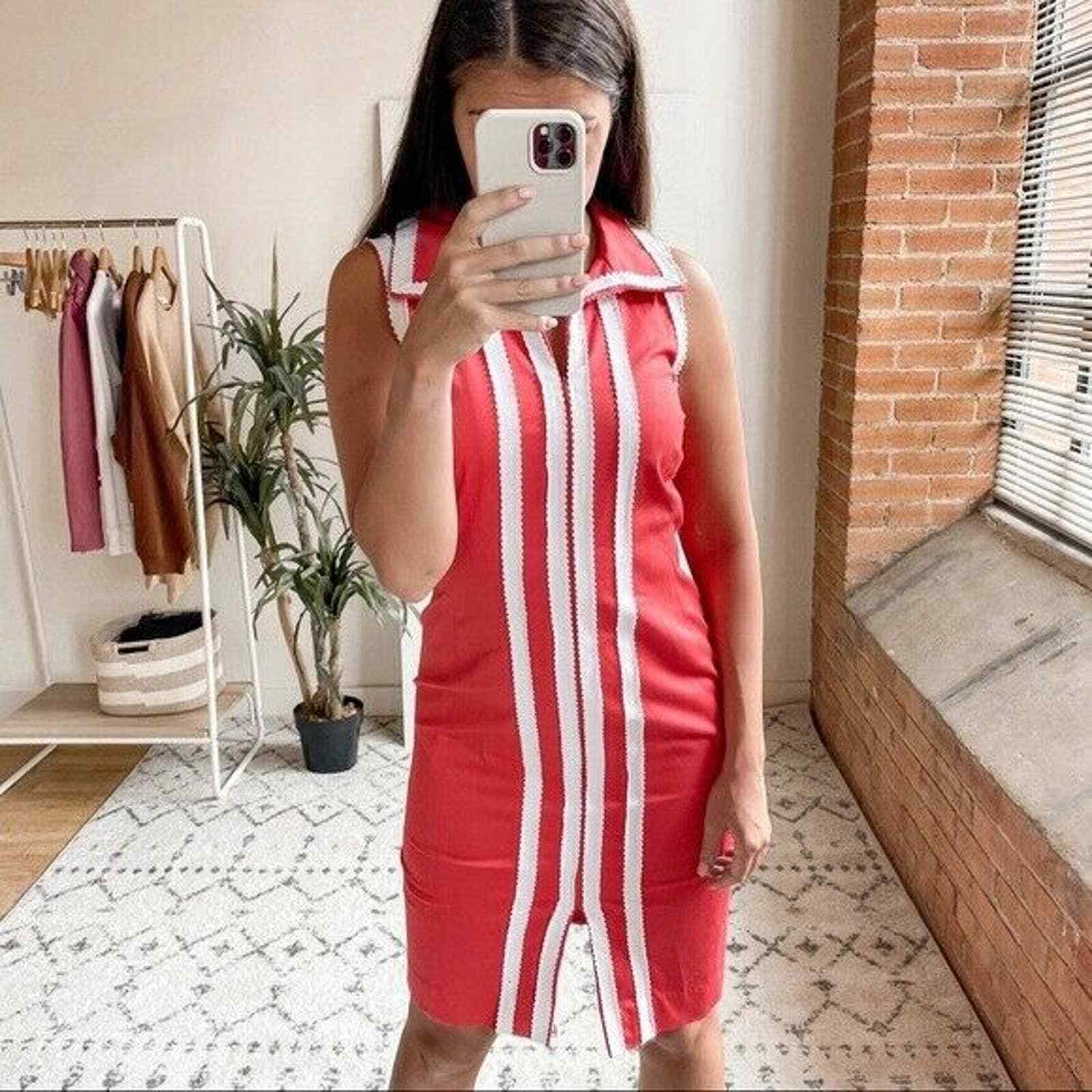 Oscar de la Renta Collared Sheath Dress Red Women's Size 8 | eBay