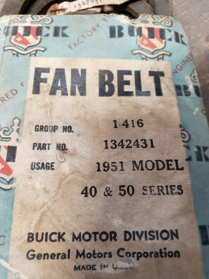 Cinturón ventilador Buick 40 Series 50 Series 1951 nuevo de lote original pantalla 51 nuevo stock antiguo Foto 3 de 4