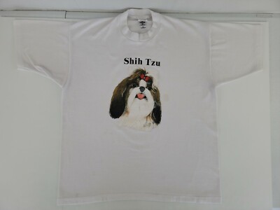 Vintage Single Stitch 90s Fruit Of The Loom Shih Tzu Dog Big Face 