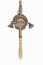 HOCHET SIFFLEUR ARGENT MASSIF TETE DE SANGLIER -CLOCHETTES MUGUET - XIXème -