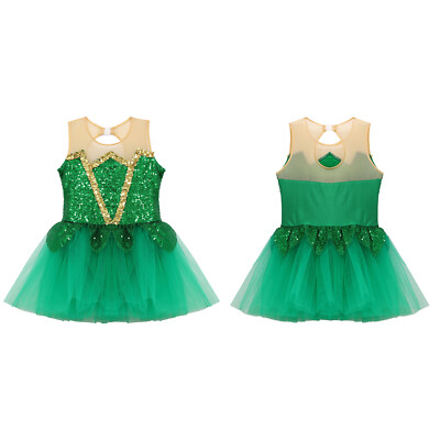 Kids Girls Bodysuit Costume Cosplay Role Play Jumpsuit Mesh Dress Princess Tutu