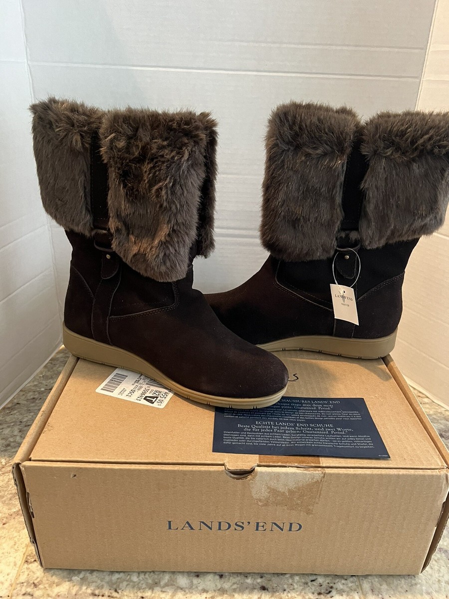 Lands\' End Tan and Black Suede Boots Lands End Womens Brown Casual Suede 394102 Mid Calf Winter  main image 4