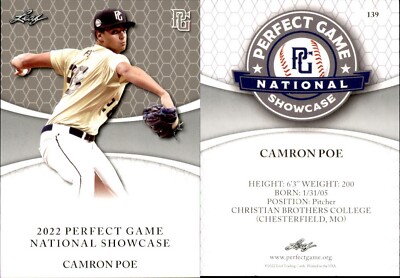 CAMERON POE 2022 LEAF PERFECT GAME ''National Showcase'' ROOKIE CARD #139