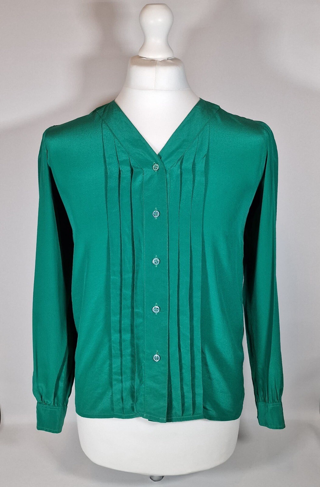 Camicia Saint Laurent Rive Gauche Camicia Silta Pintuck Verde Smeraldo Vintage anni '70