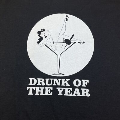 NEW DRUNK OF THE YEAR TEE T SHIRT Mens S Pinup Girl Martini Glass dive bar