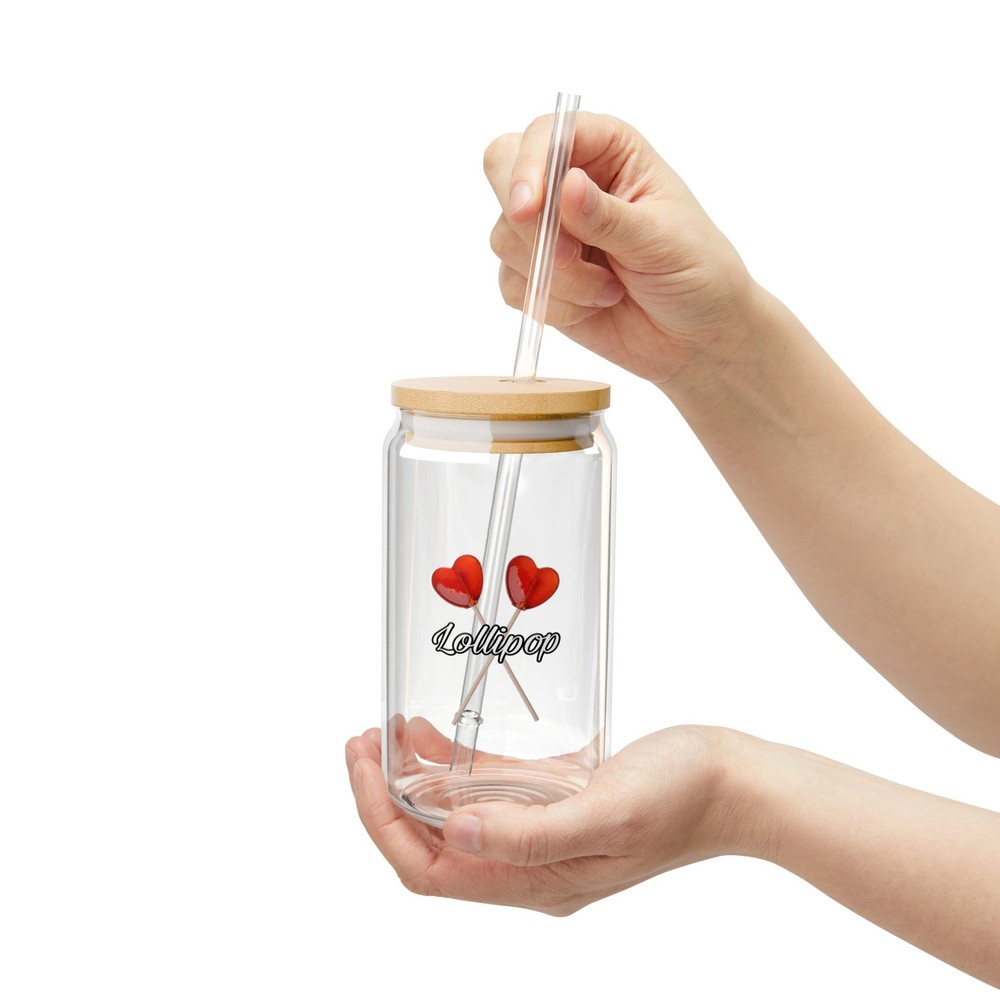 16oz Clear Transparent Glass Sipper with Lollipop Design