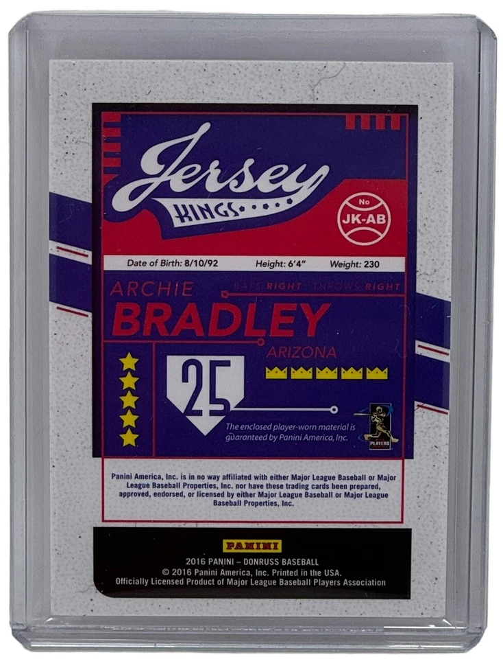 Archie Bradley 2016 Donruss Jersey Kings Player Worn Material Arizona #JK-AB - Image 2 of 2