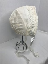 Vintage Cotton Doll Bonnet for Medium to small size Baby Doll Lace and Ribbon